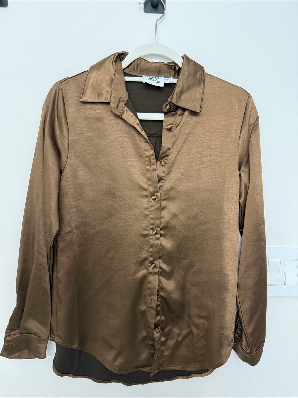 Princess Polly Satin Button-Front Shirt - Brown